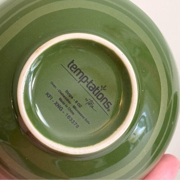 Temptations By Tara 3-Piece Set Nesting Bowls Dark Sleek Green Striped Ceramic - Picture 6 of 11